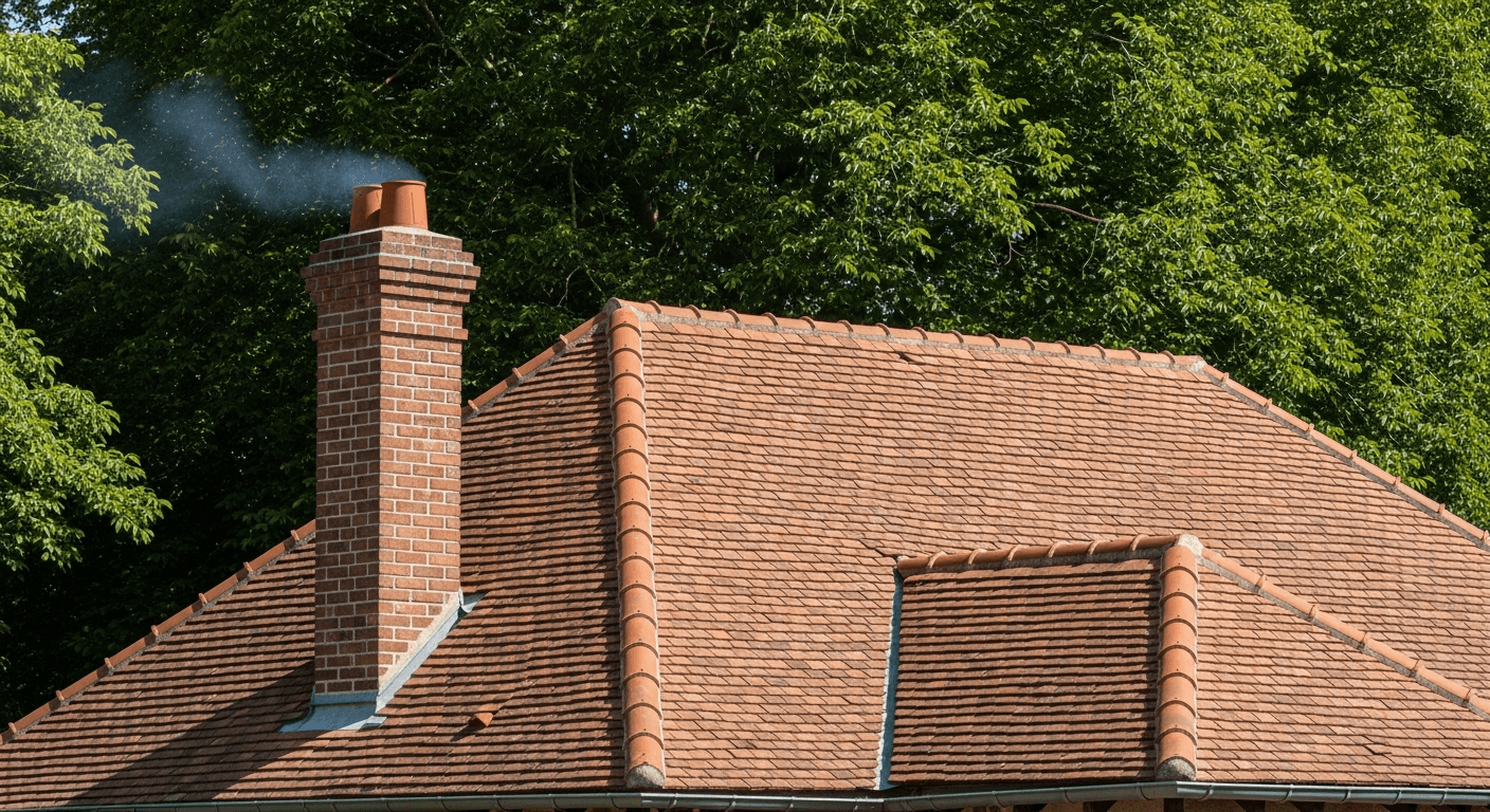 Toiture en tuiles d'une maison française nettoyée et démoussée